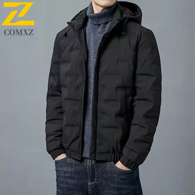 

Simple Men Cotton Jacket Autumn Winter 2025 Thick Windproof Warm Hooded Parka Coat Outdoor Fashion Versatile Zipper Cotton Coat
