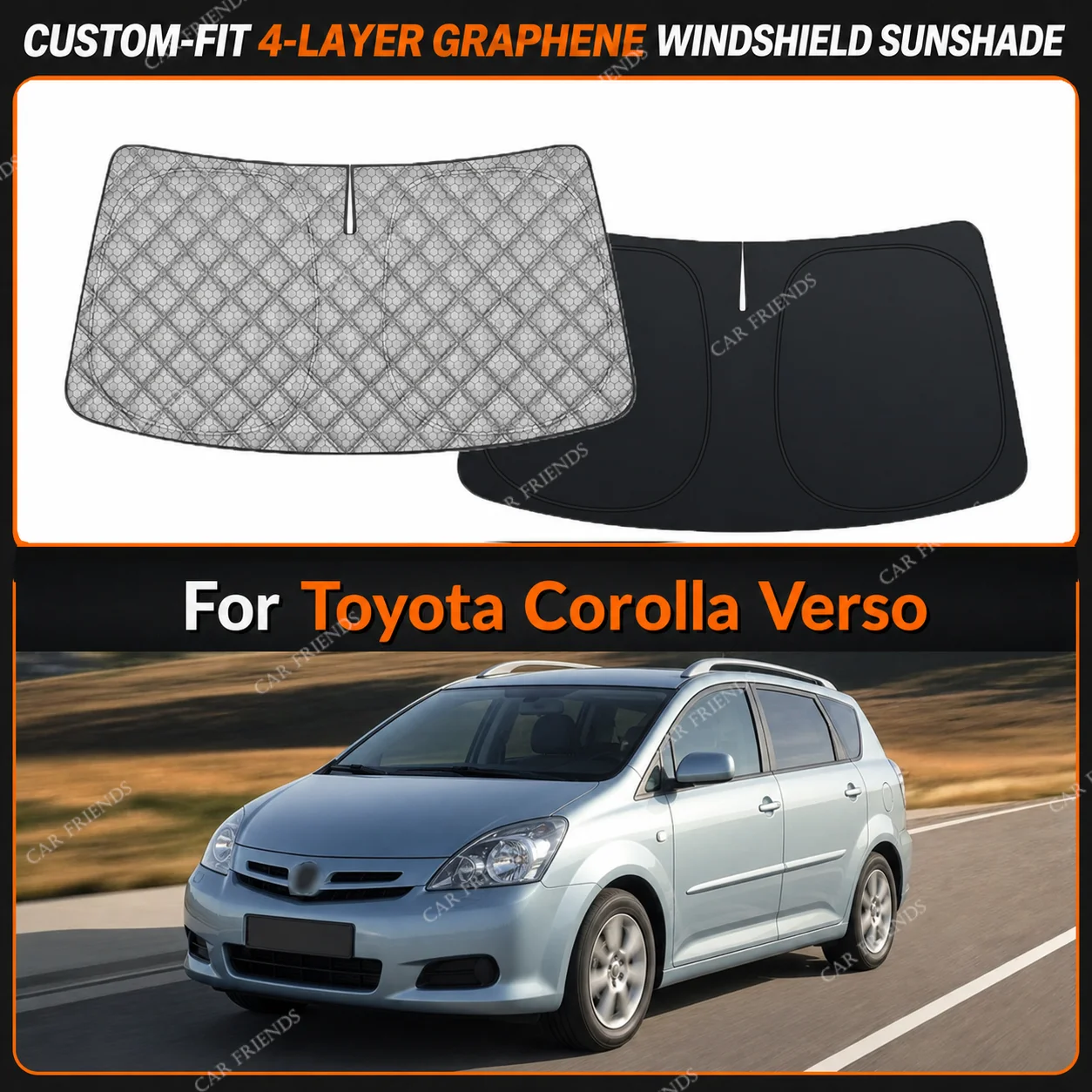 For Toyota Corolla Verso Custom-Fit 4-Layer Graphene Windshield Sunshade Reflective Gray-Silver Surface Foldable Design