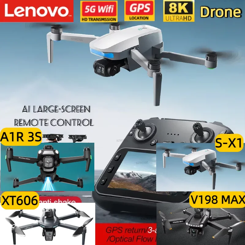 

Дрон Lenovo Premium True GPS 8K V198 MAX XT606 A1R S-X1 с Wi-Fi, квадрокоптер с функцией обхода препятствий и двойной FPV-связью