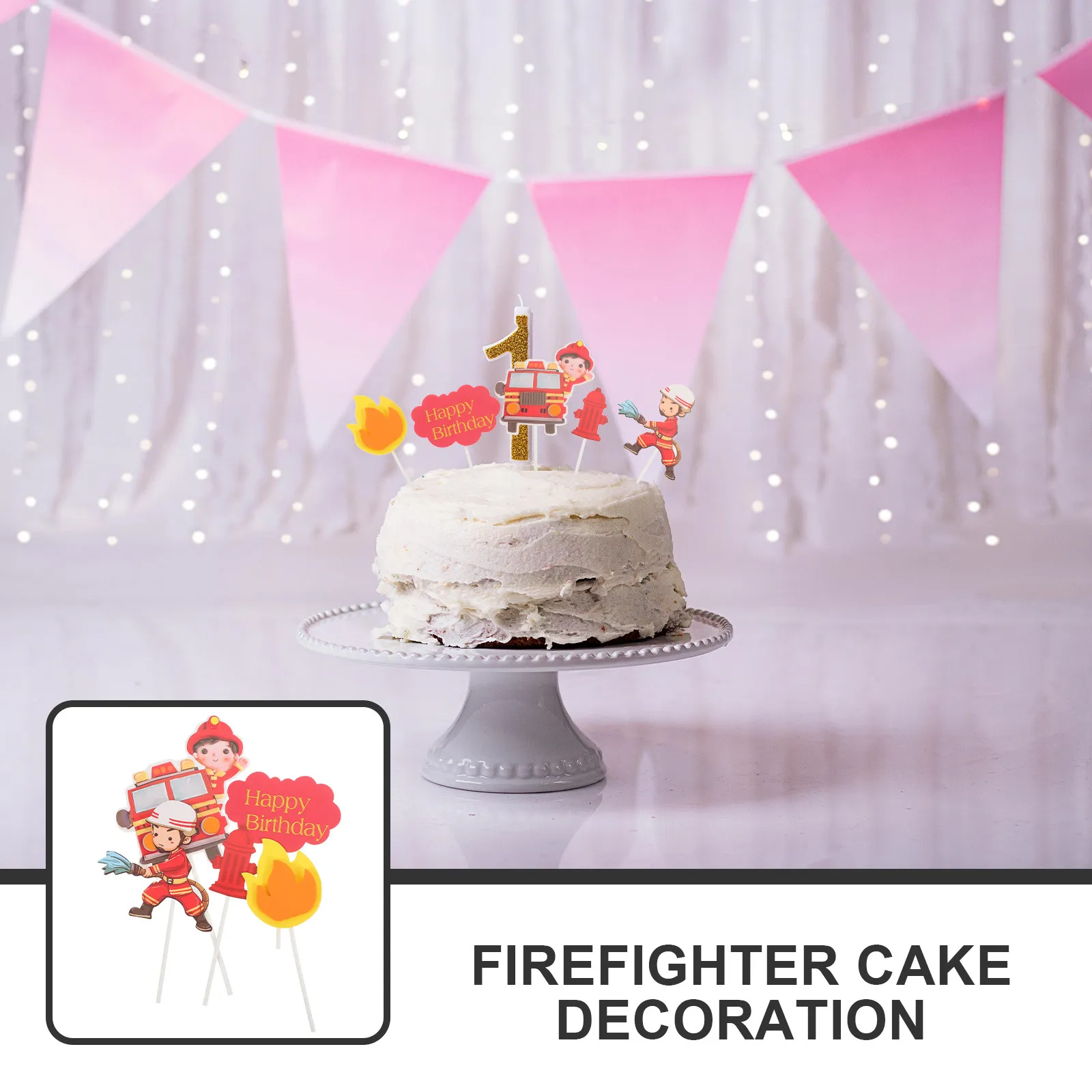 2 Sets Decoration Fire Cake Decorations Engines Cupcake Toppers Eva Truck Birthday