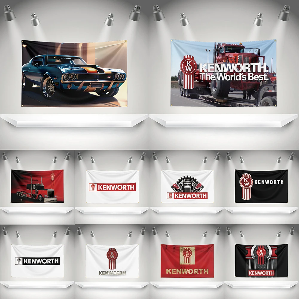 K-Kenworth Car Flag Banner  Polyester Background Tapestry HD Printing Exhibition, Racing, Car Fans, Porch, Garage Decor