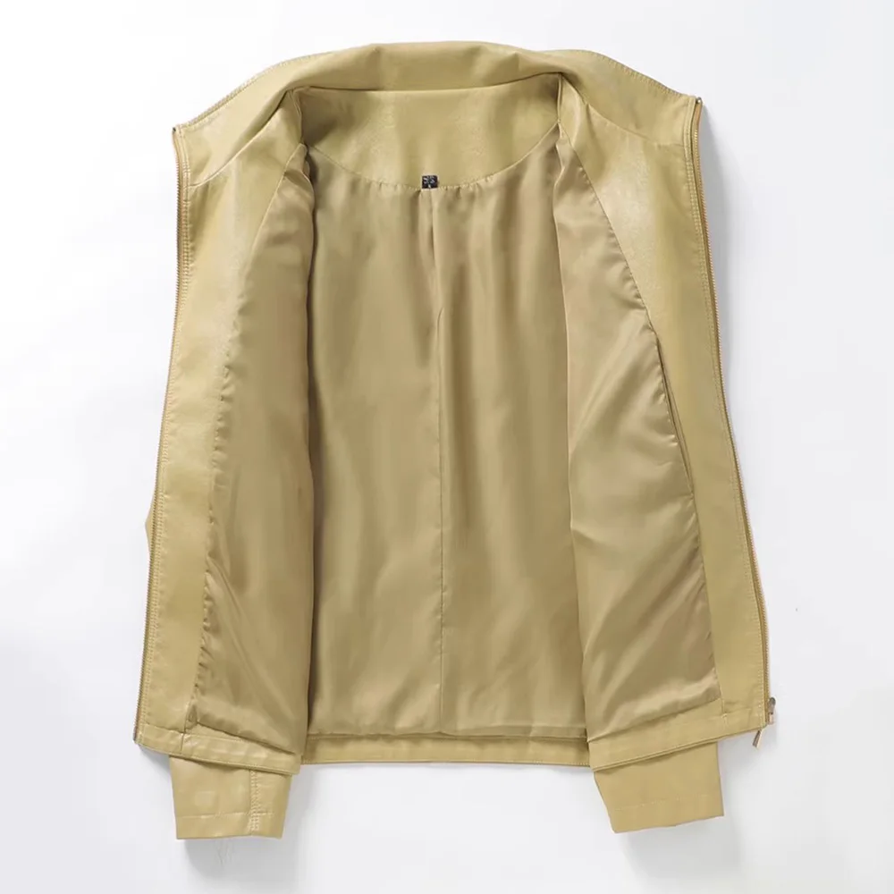 Nueva Chaqueta de Cuero Sintético para Mujer, Estilo Simple, Cuello Alto, Cintura Ancha, Holgada, Informal, Corta, para Primavera y Otoño