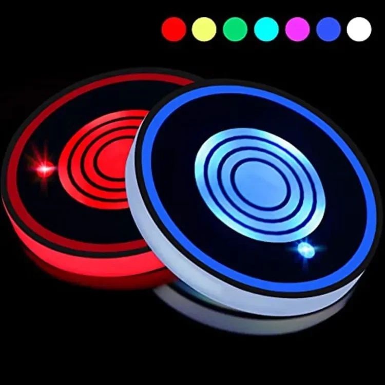 

2PCS Auto Led Car Cup Holder Bottom Pad USB Charging Car Atmosphere Light Non-Slip Coaster 7 Color Luminous RGB Light Car Mat