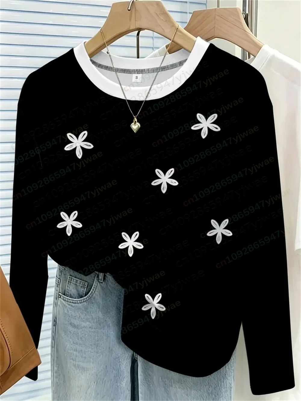 Herbstliches Damen-T-Shirt mit Herzmuster und Schleife, gestreift, lässig, langärmelig, Rundhalsausschnitt, locker geschnitten, atmungsaktiv, hochwertiges, vielseitiges T-Shirt – Detail 15