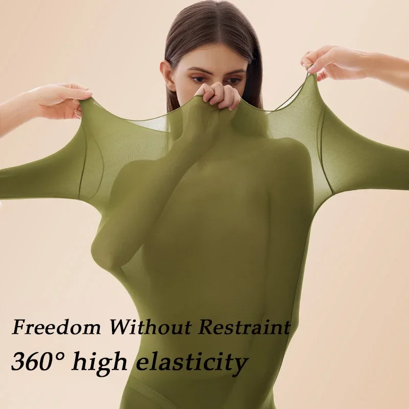 Women's Seamless Thermal Underwear Ultra-thin Set Breathable Comfortable Long Sleeve Slim Fit Base Top Highly Elastic Set image 3