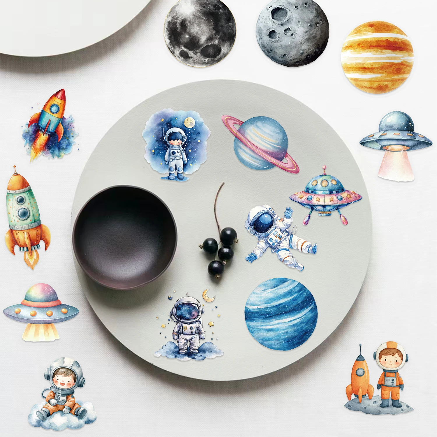 50pcs Cartoon Space Planet Astronaut PET Stickers Cartoon Cute Decals Stationery Guitar Phone Bicycle Laptop Luggage Car Graffit