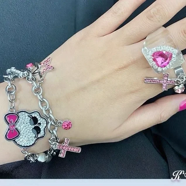 قلادة وخاتم مرصع بالألماس على شكل مدرسة الأشباح اللطيفة من Monster High Cute Ghost School، سوار رأس جمجمة Y2K عصري للفتيات #3