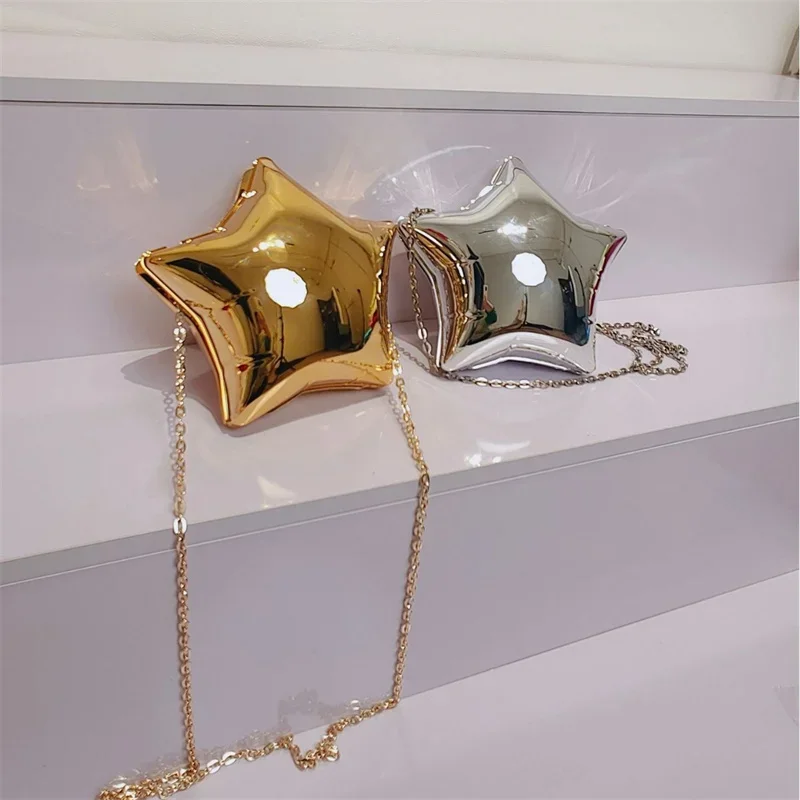 Glossy Shiny Pentagram Women\'s Bag Mini Bag Acrylic Coin Key Lipstick Banquet Crossbody Fashion Shiny Gold Silver Shoulder Bag