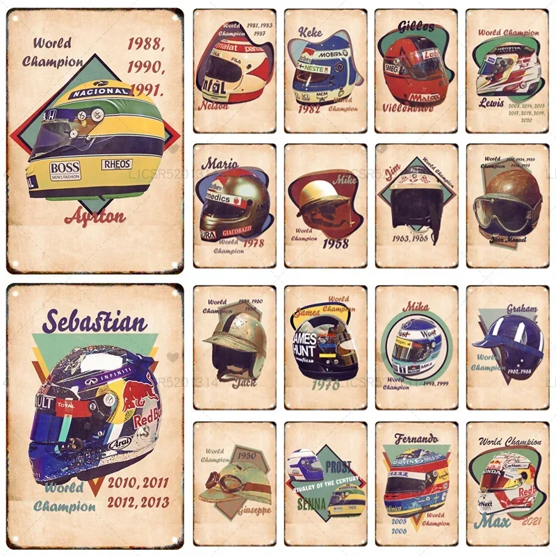 Casco de carreras F1 Vintage, pintura de estaño de señalización de Metal, póster Vintage, Bar, garaje, Club, arte de pared, Mural decorativo, juguete para regalo estético