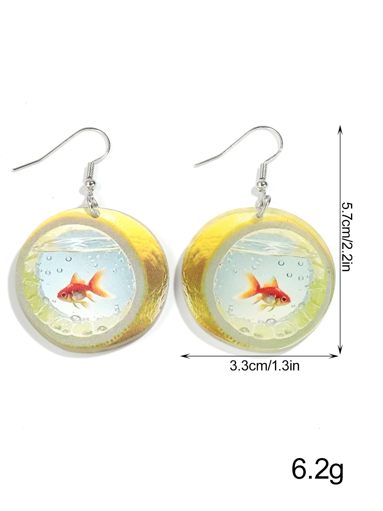 Cute Cartoon 2D Lemon Fish Acrylic Print Drop Earrings for Women Funny Round Carp Dangle Earring Creative Jewelry Birthday Gift