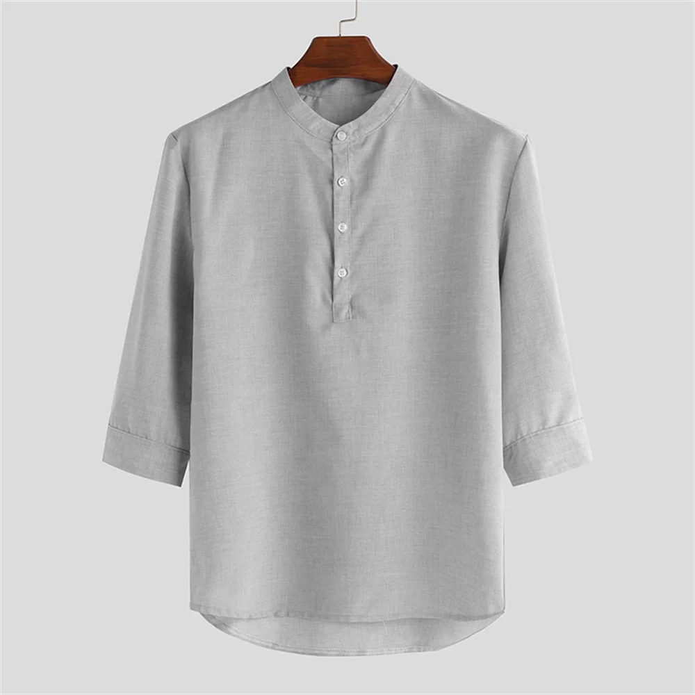 Shirt Men's Seven-Sleeve Shirt Summer Vintage Stand-Up Collar Top