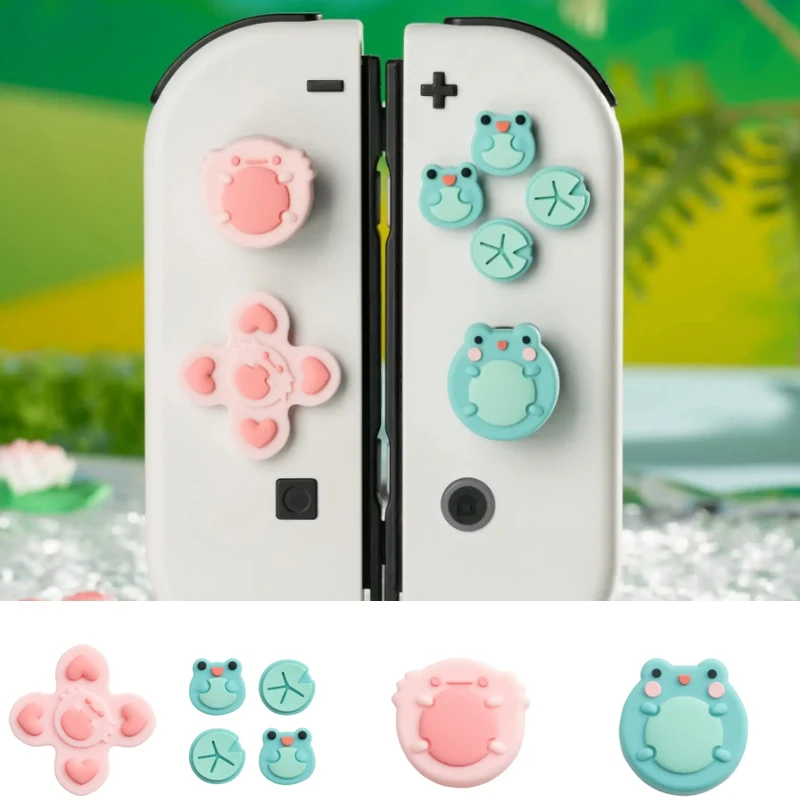 Cute Frog Silicone Soft D-pad Cross Button ABXY Key Sticker Skin Case For Switch Oled NS Joy-con Thumb Stick Grip Cap Cover