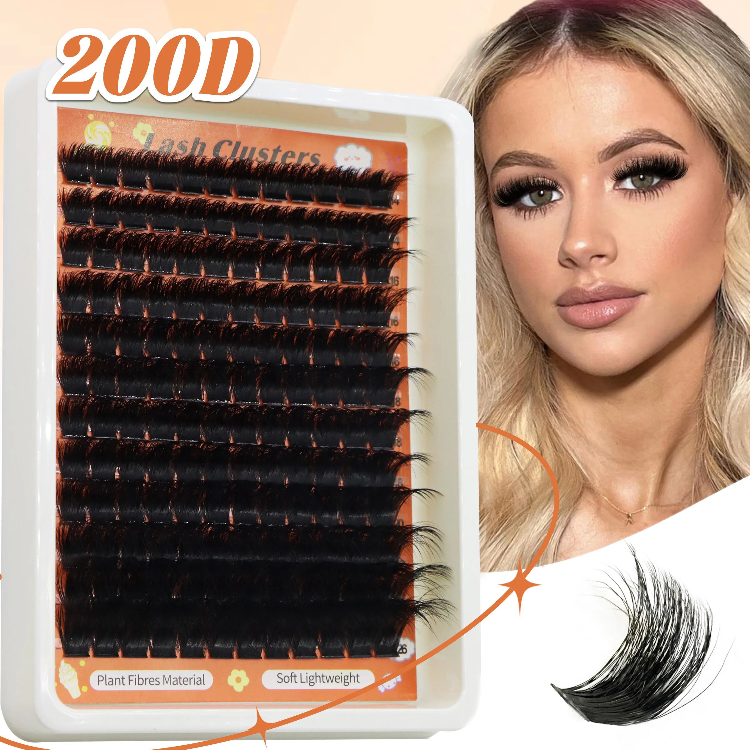 New Bold Long 200D Handmade DIY Self-Grafting Fluffy Curled Cluster Lashes 14-26mm Matte Black  Western Style
