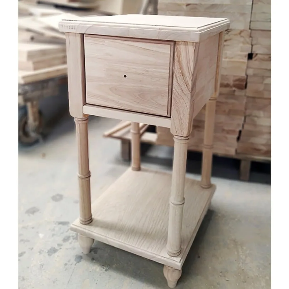 Comodino compatto a due livelli in legno massello con cassetto e ripiano per uso sul comodino