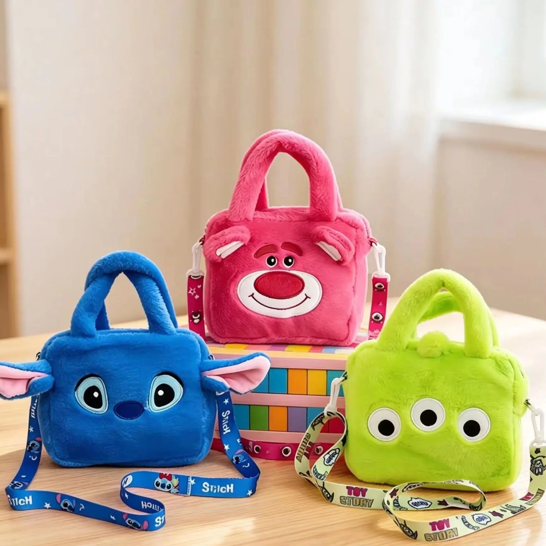 Disney Stitch, Strawberry Bear Crossbody Bag, Cute Portable Shoulder Bag, Handbag Commuter Bag