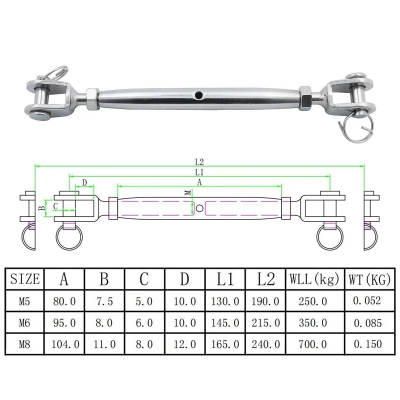 Stainless Steel 316 Closed Body Turnbuckle Jaw And Jaw M5 M6 M8 High Polished Rigging Hardware Heavy Duty For Boat Yach