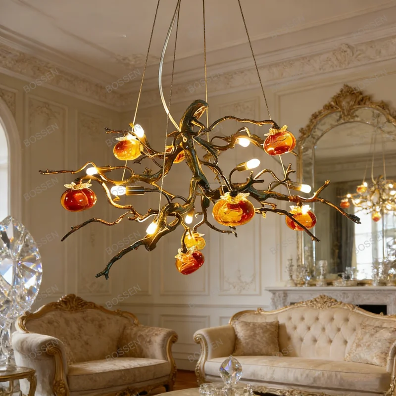 

REVEN Modern Luster Chandelier 2026 Designer Nordic Gold Copper Branch Pendant Light Dimmable 3 Colors Colored Glass for Living