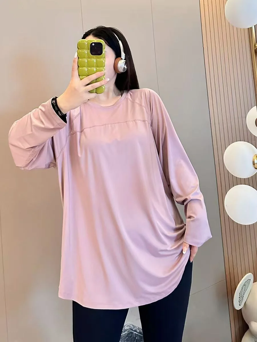 

Футболка больших размеров, осенне-зимний спортивный Fitn Yoga Long Sve, лоскутный круглый повседневный топ Ne для женщин больших размеров 300 Pou