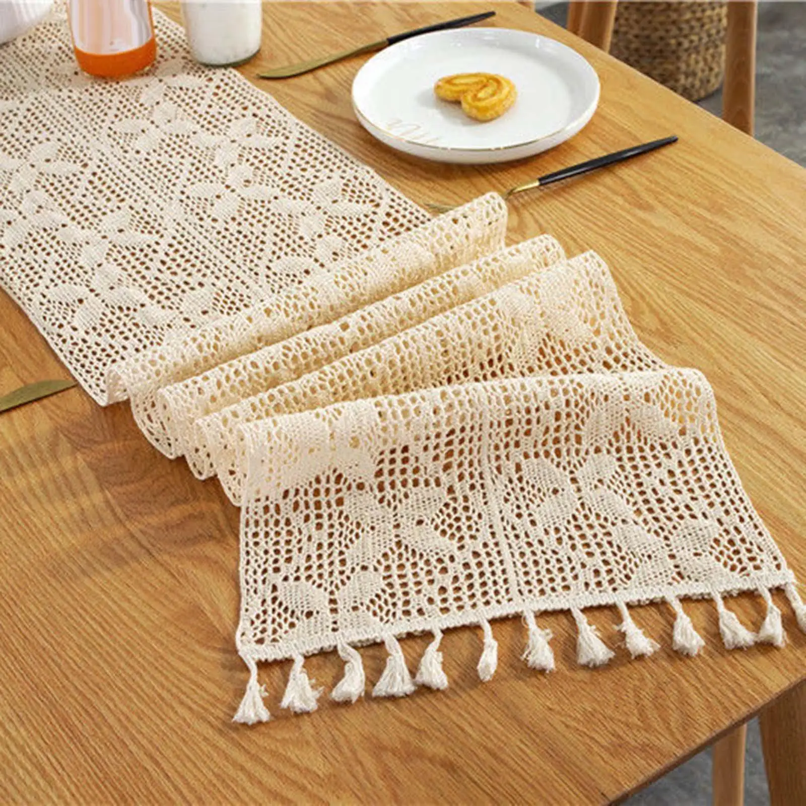 Table Runner Hollow Decorations with Tassels Supplies Tablecloth Table Cloth for