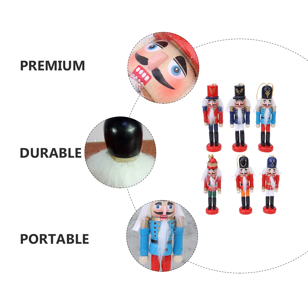 

6 Pcs Nutcracker Pendant Walnutcracker Ornament Ornaments Soldiers Wooden Decor Work