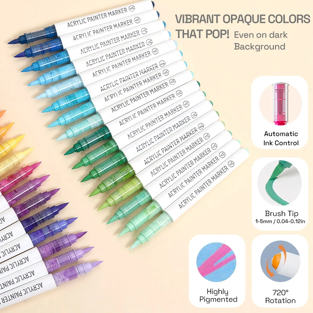 9colors/Set Acrylic Paint Pens Brush Marker Pen for Rock Painting,Ceramic,Glass,Wood,Canvas,Diy Art Supplies Drawing Stationary