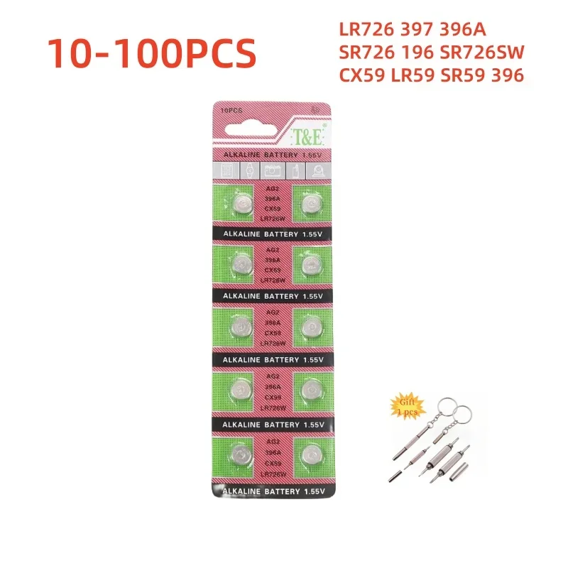 

10-100PCS Battery AG2 LR726 397 396A SR726 196 SR726SW CX59 LR59 SR59 396 1.5V Cell Coin Batteries For Watch Toys Remote