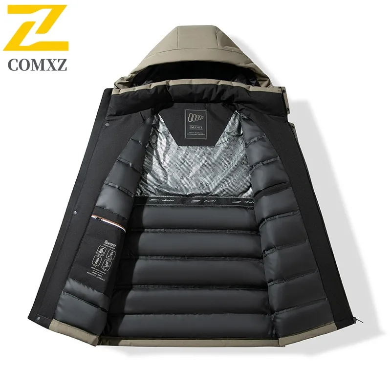 COMXZ Men Winter Padding Hooded Workwear Waterproof Thick Warm Travel Padded Jacket Skiing Windproof Tool Cotton Padded Jacket