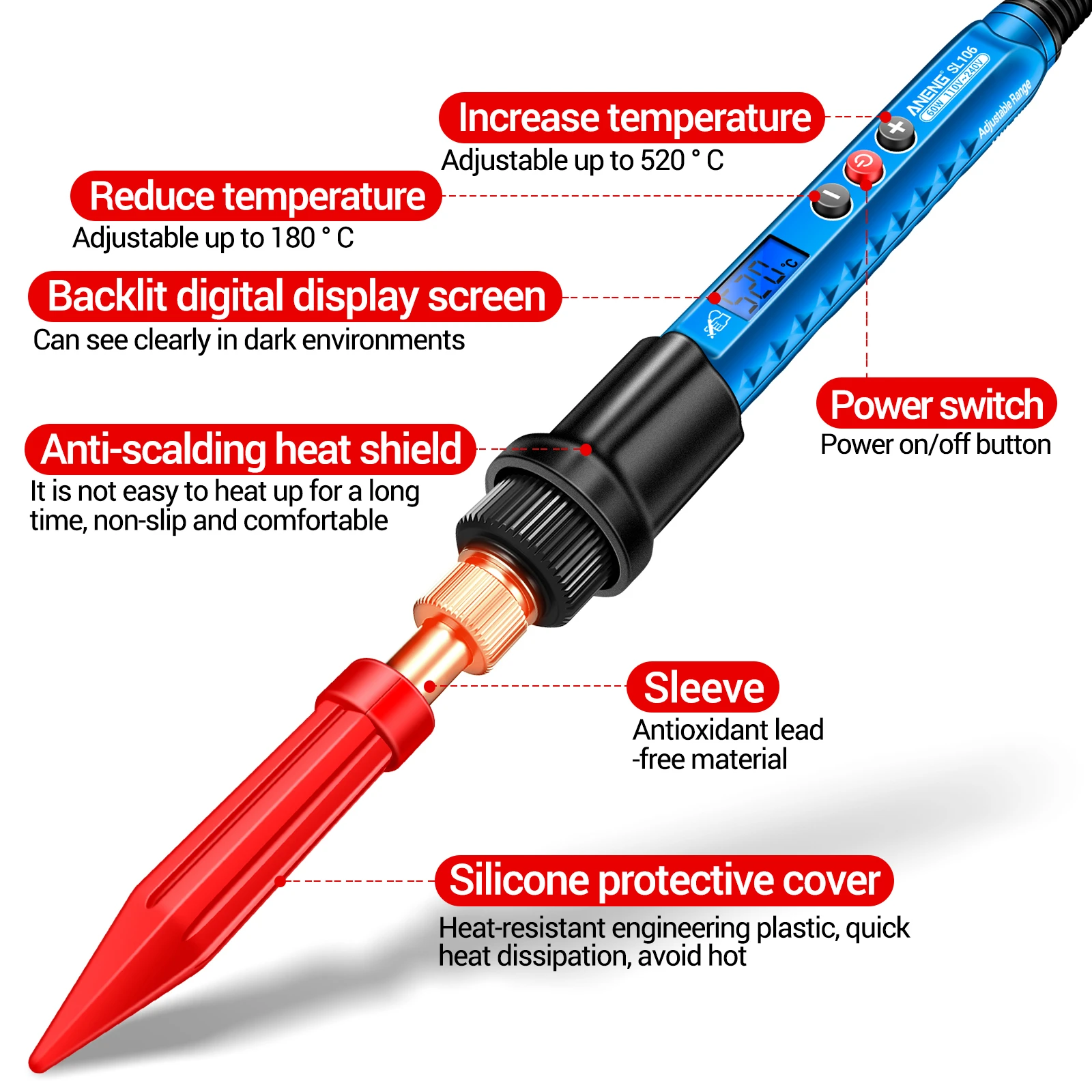 ANENG SL106 Electric Soldering Iron 110V/220V Adjustable Temperature Welding Solder US/EU Plug Professional Welding Tool