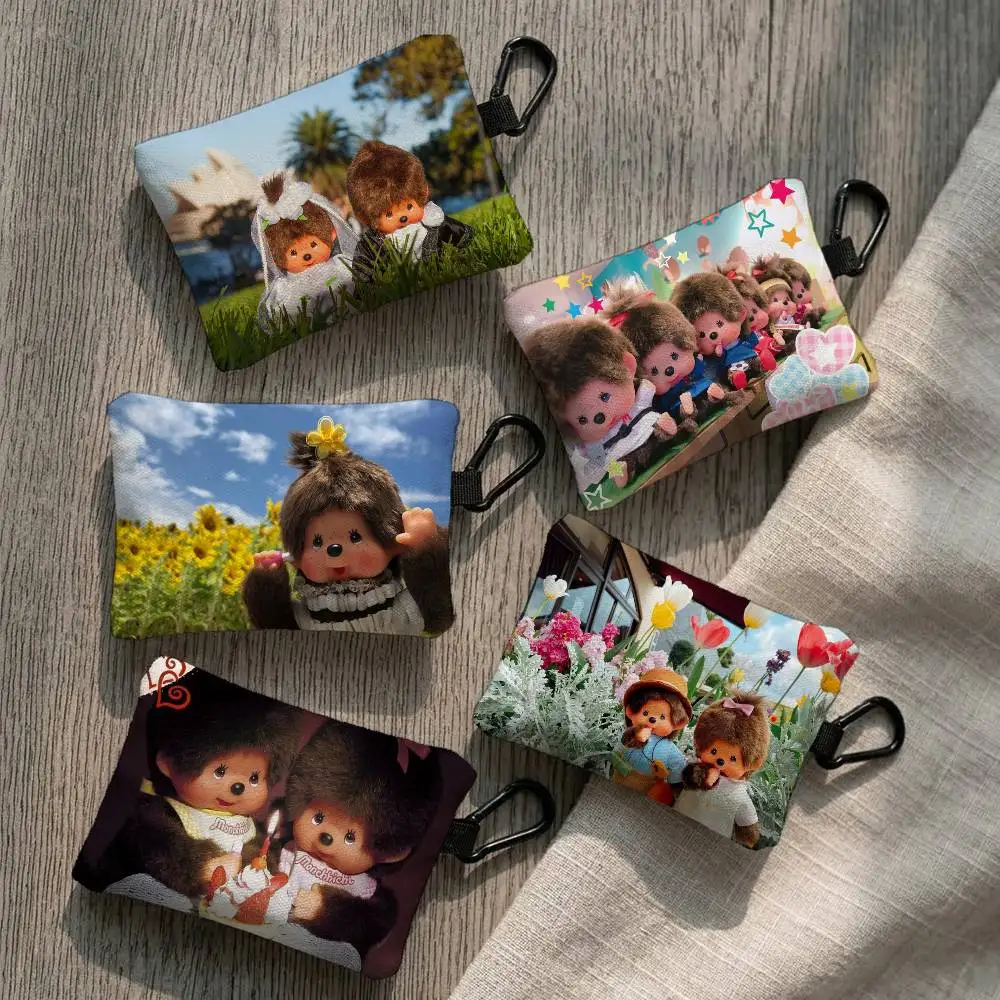 Cartoon M-Monchhichi Everyday Oxford Cloth Zipper Coin Purse - Lightweight Card Holder & Hanging Key Pouch