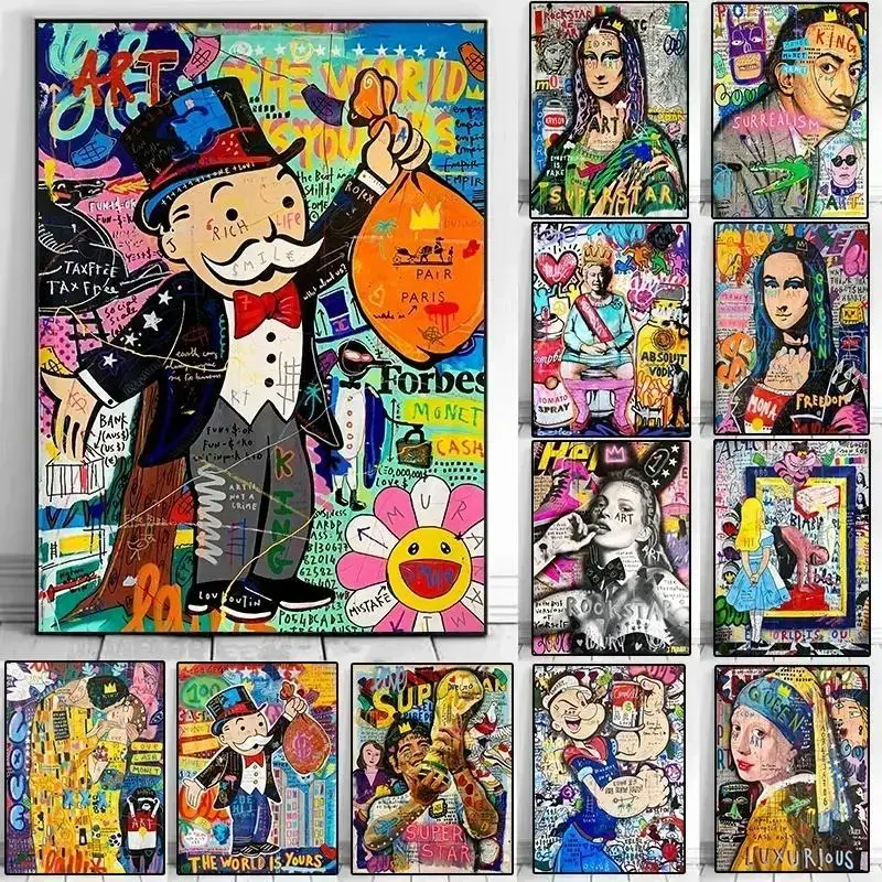 Graffiti moderno arte de parede estética banksy pop retrato hd lona poster impressões casa quarto sala estar decoração presente