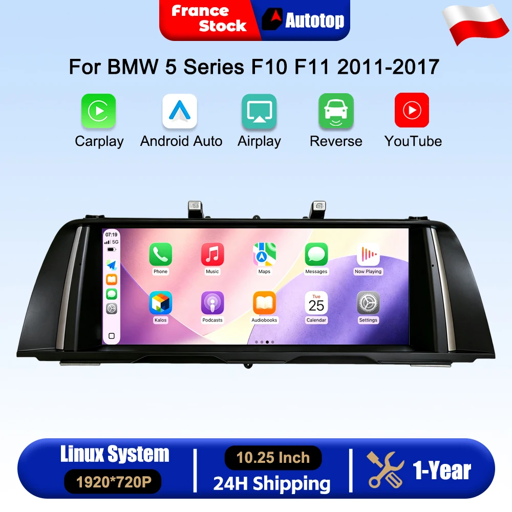 Radio samochodowe 10,25 cala z bezprzewodowym CarPlay i Android Auto do BMW serii 5 F10 F11 z systemem CIC NBT 2012-2017. Inteligentny system samochodowy z ekranem dotykowym, obsługą YouTube online,