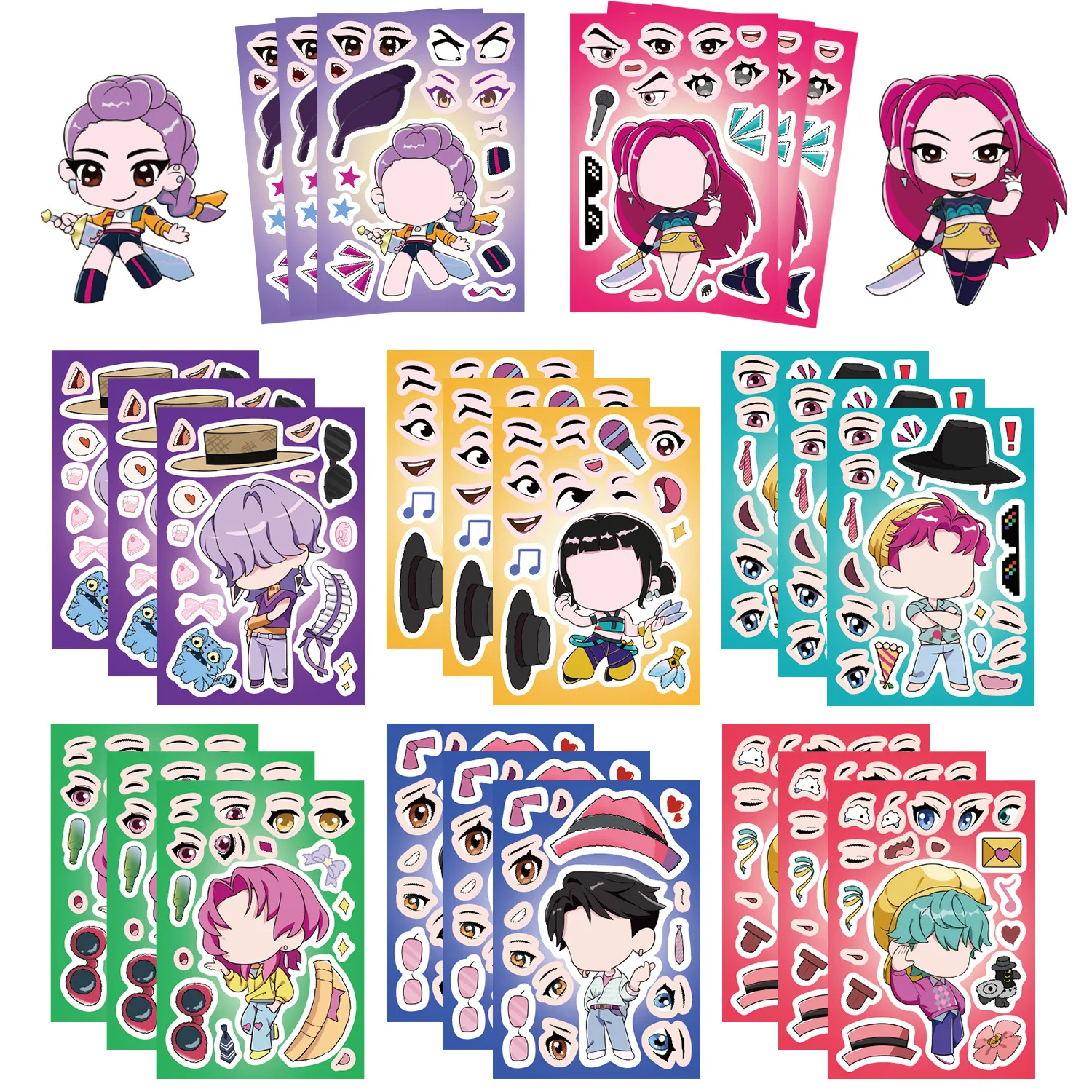 8/16Pcs Cute KPop Demon Hunters Puzzle Stickers Make a Face Cartoon For DIY Phone Laptop Luggage Skateboard Graffiti Decals
