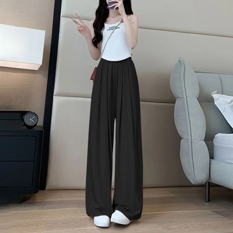 Ice Silk Wrinkled Wide Leg Pants for Women Summer Thin Ice Silk 2026 High Waisted Relaxed and Lazy Pleated Straight Leg Pants