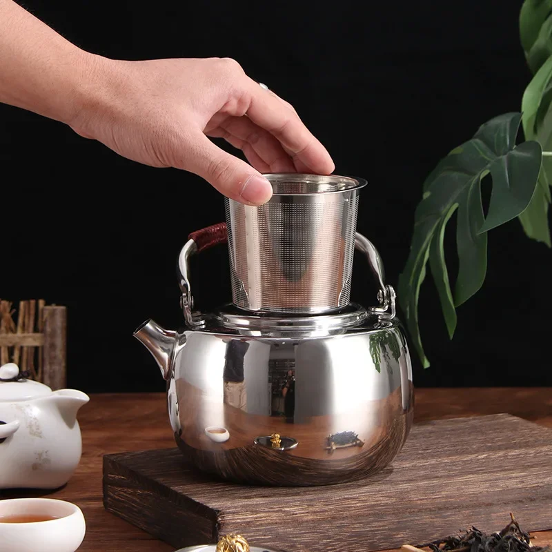 304 Stainless Steel Loop-Handled Teapot Thick Flat Bottom Kettle Electric Ceramic Stove Pot Stove Tea Brewing Pot