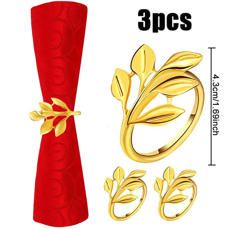 3/6pcs New Style Napkin Rings Leaf-Shaped Napkin Clips High-End Metal Rings Hotel Table Setting Dining Table Supplies