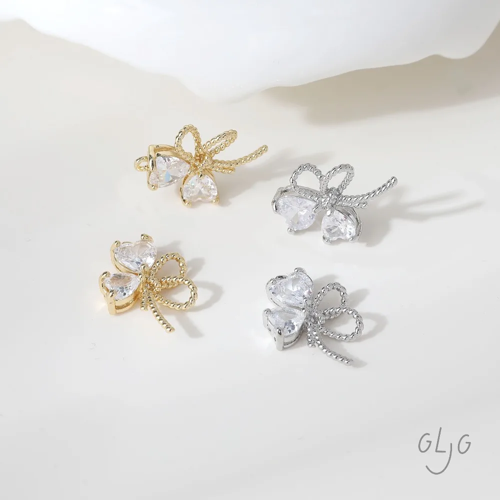 

4PCS Dainty Bow Design Charms Jewelry Findings Making Eardrop Supplies DIY Brass 14k Gold Plated Accessories 20*14mm