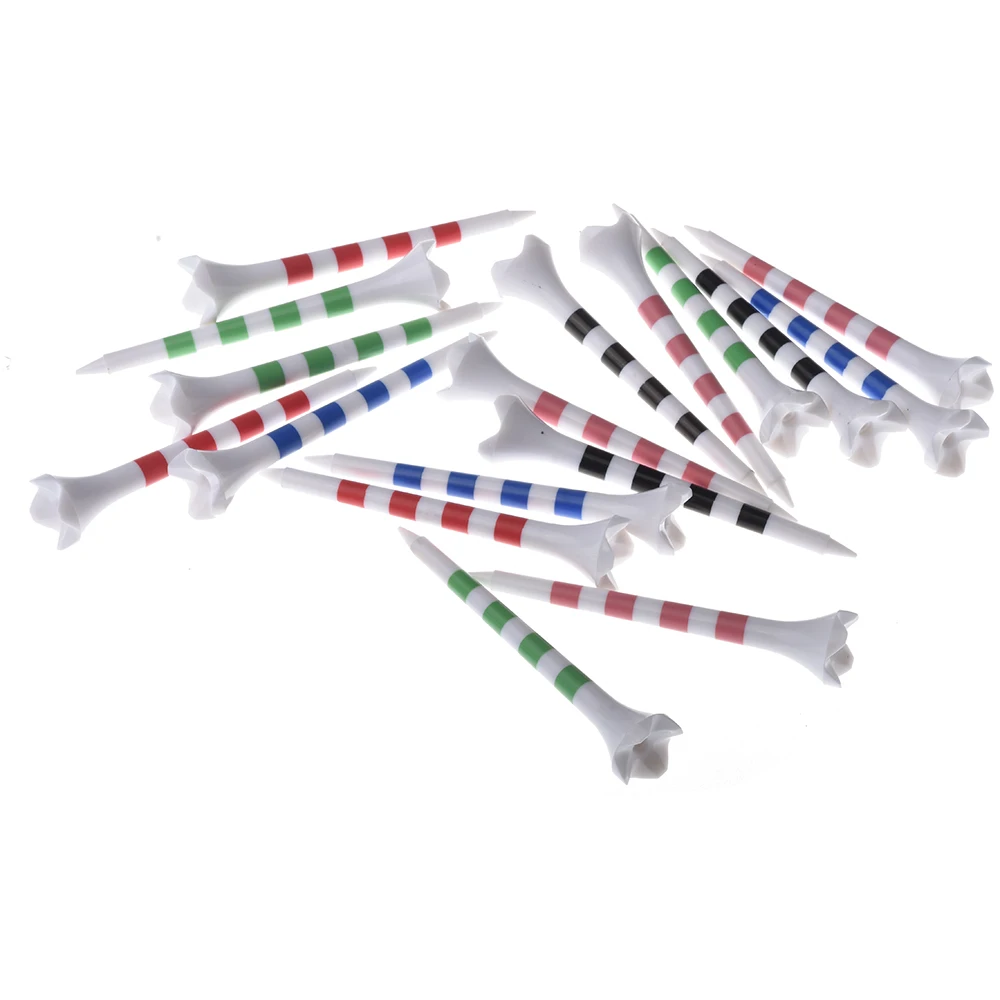 New 20pcs/Bag Plastics Golf Tees With Red/Black/Blue/Pink/Green Stripe Mark Scale 70/83mm 2 Size Colorfull Golf Ball Holder