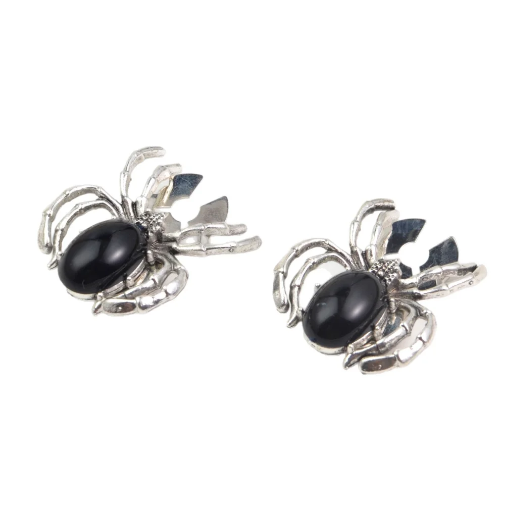 Vintage Silvery and Black Spider Rhinestone Shirt Cufflinks Dark Punk Style Button Cover Dress Suit Decoration Gift