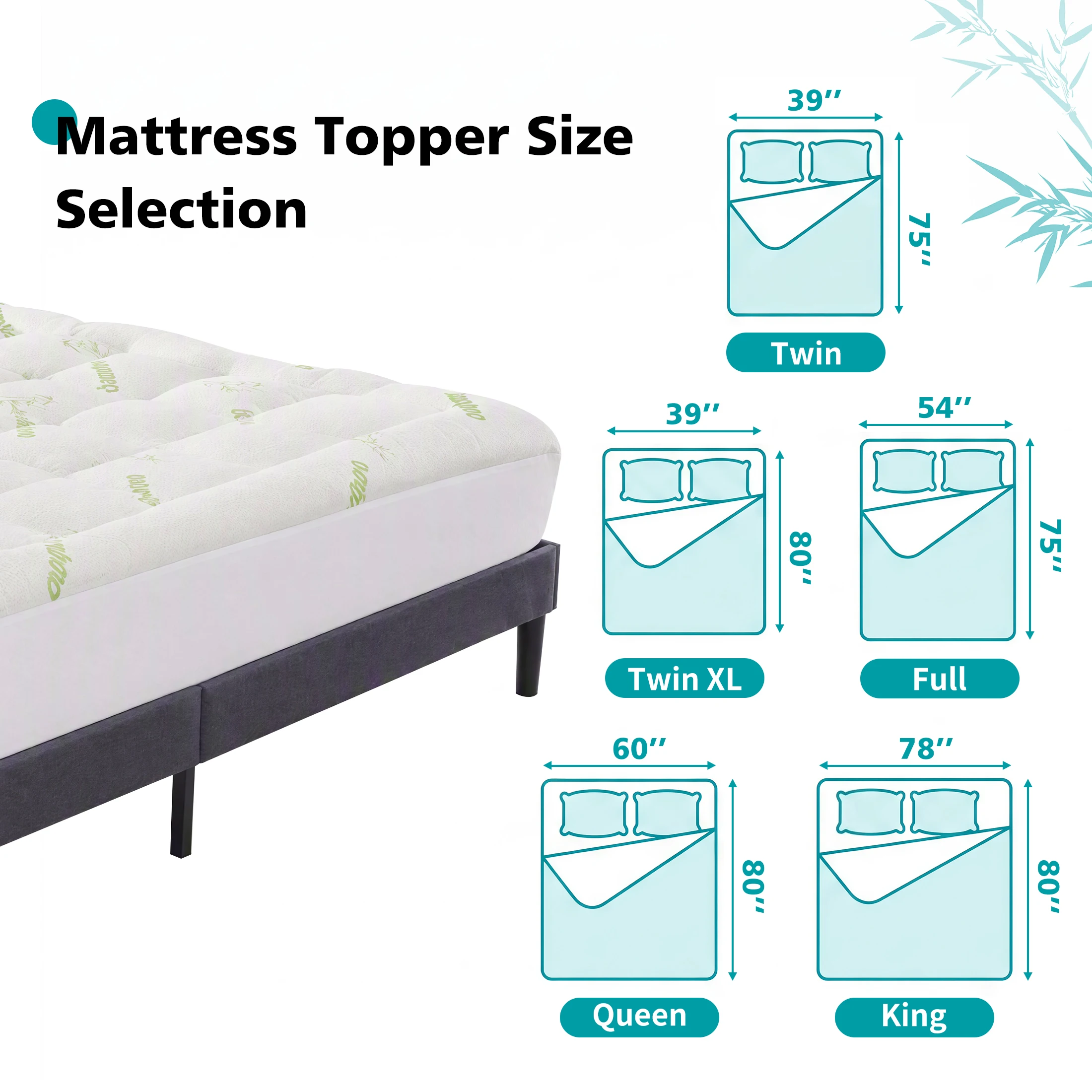 JHK Waterproof Mattress Topper Viscose from Bamboo Extra Thick Mattress Pad Back Pain Cooling Deep Pocket 8-16 Inch