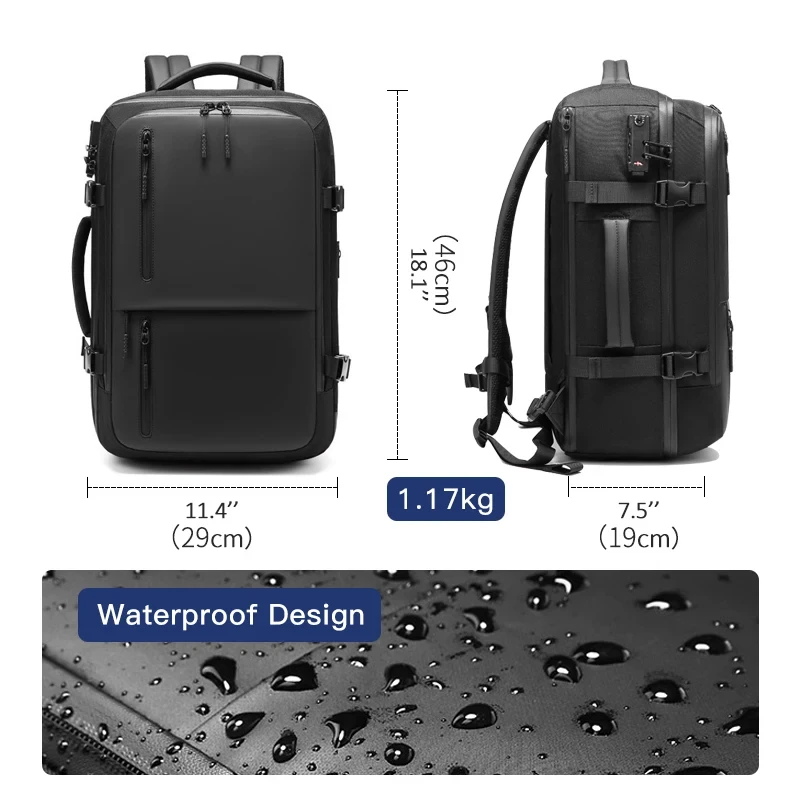 Imagem -06 - Mochila de Negócios Impermeável para Homens Bolsas de Viagem Anti-roubo Maleta Conversível Tsa Lock 180 Graus 156