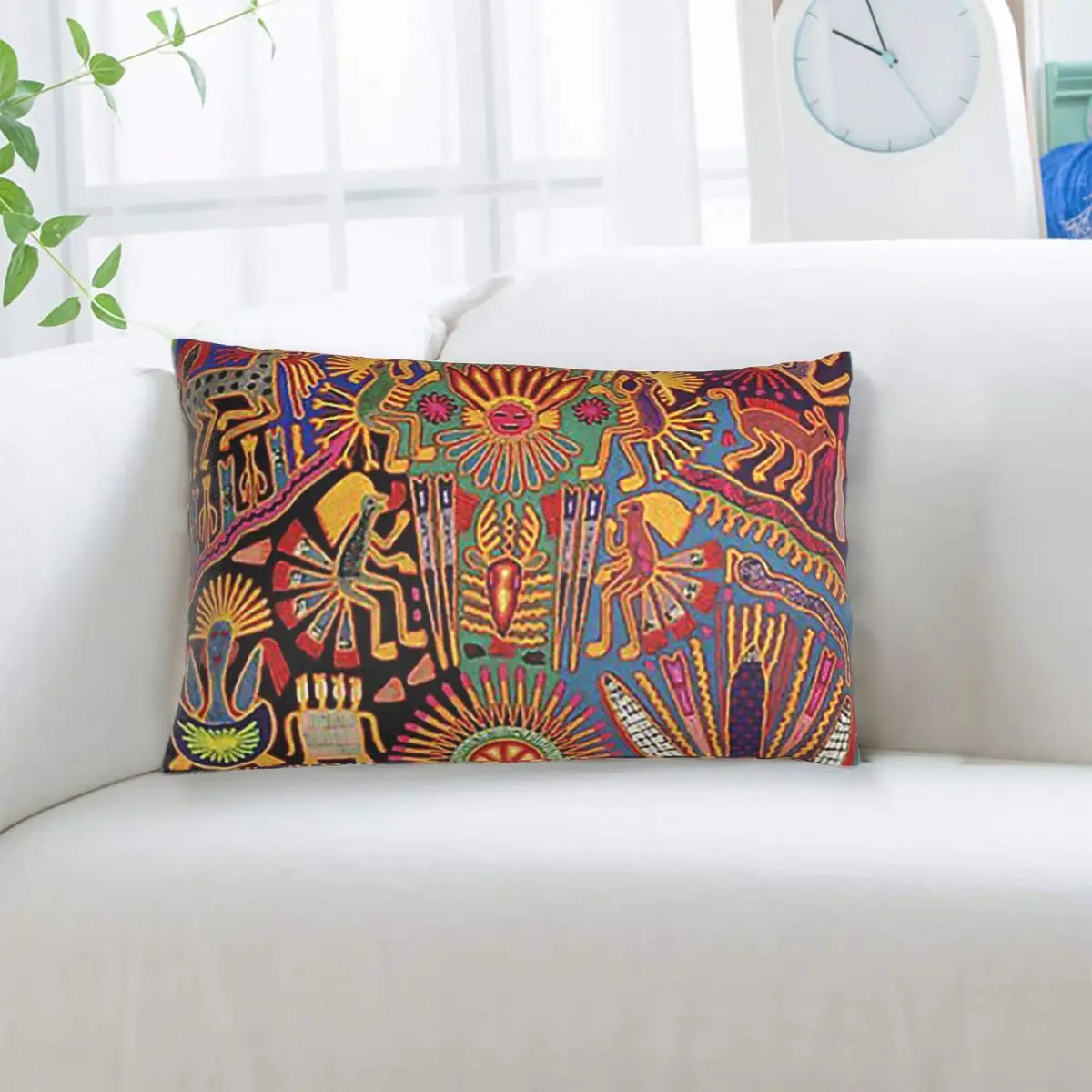 Huichol Mexican Heritage Rectangle Pillowcase Cushion Cover Decorative Bedroom Bed Home Comfort Throw Pillow