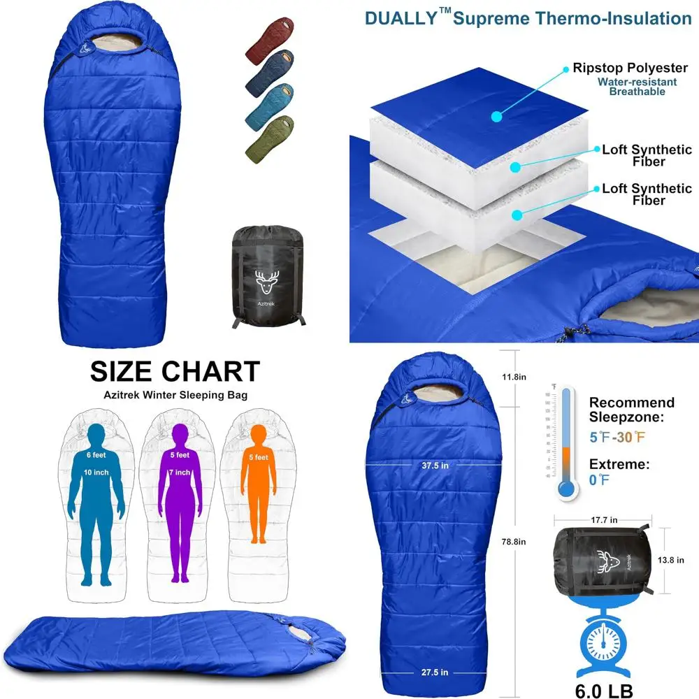 

0 Degree Camping Sleeping Bags Mummy for Adults Youth | XXL Big and Tall 3-4 Season Warm and Cool Winter Cold Weather Sleeping B