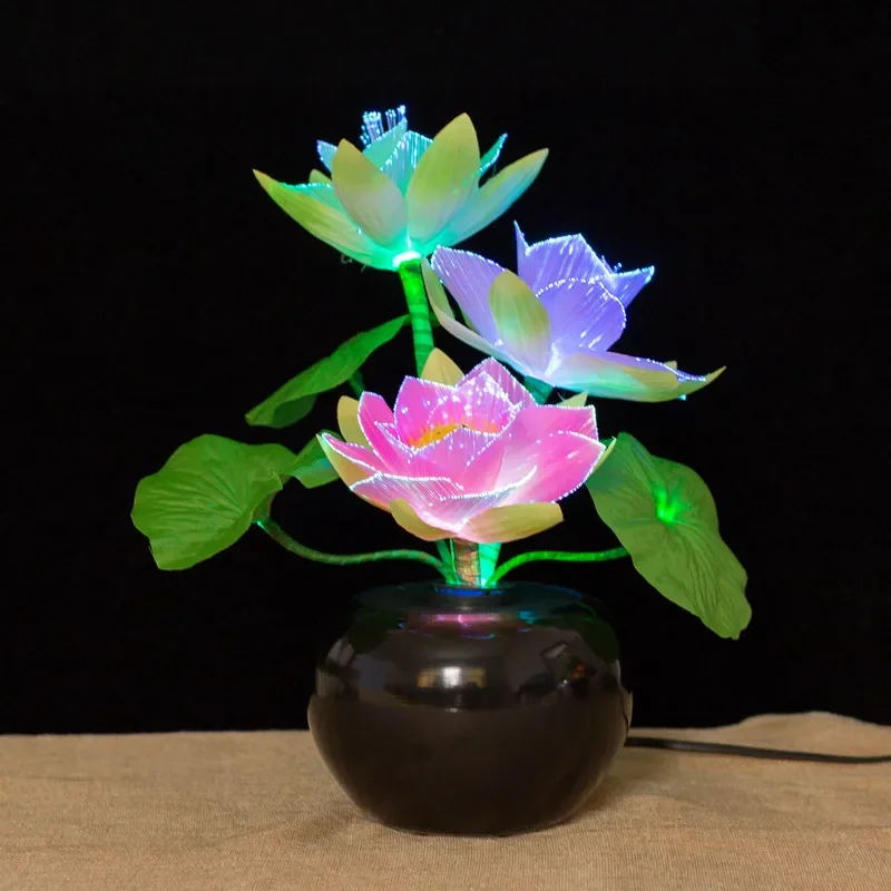 LED Lotus Lamp Buddha Hall Plug-in Flower Lamp Ornaments Living Room Bonsai Colorful Lamp for The Buddha Decoration Home Decor