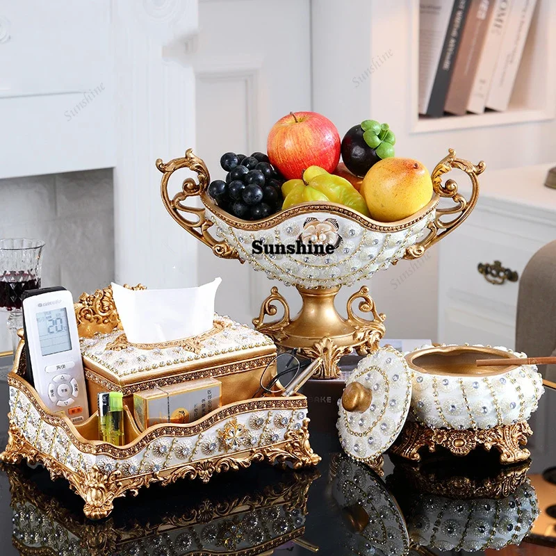 European Resin Diamond Fruit Plate Dried Fruit Candy Dish Tissue Box Ornaments Home Livingroom Table Furnishing Decoration Craft