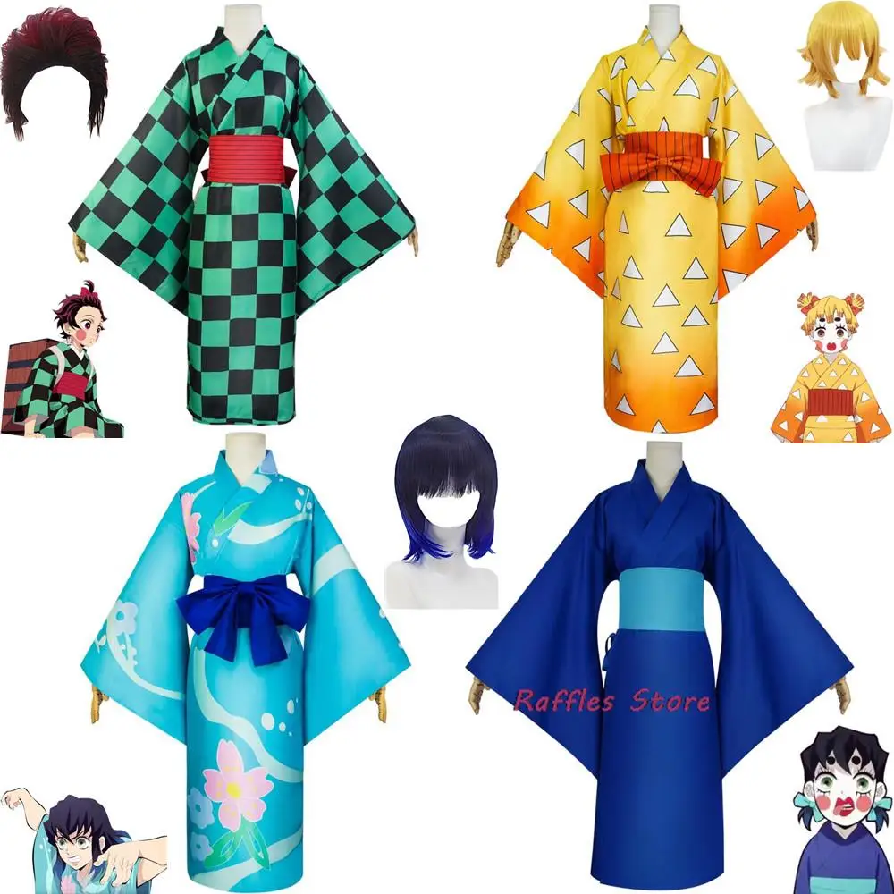 Anime Entertainment District Arc Kamado Tanjirou Hashibira Inosuke Cosplay Costume Kimono Halloween Carnival Suit Wig