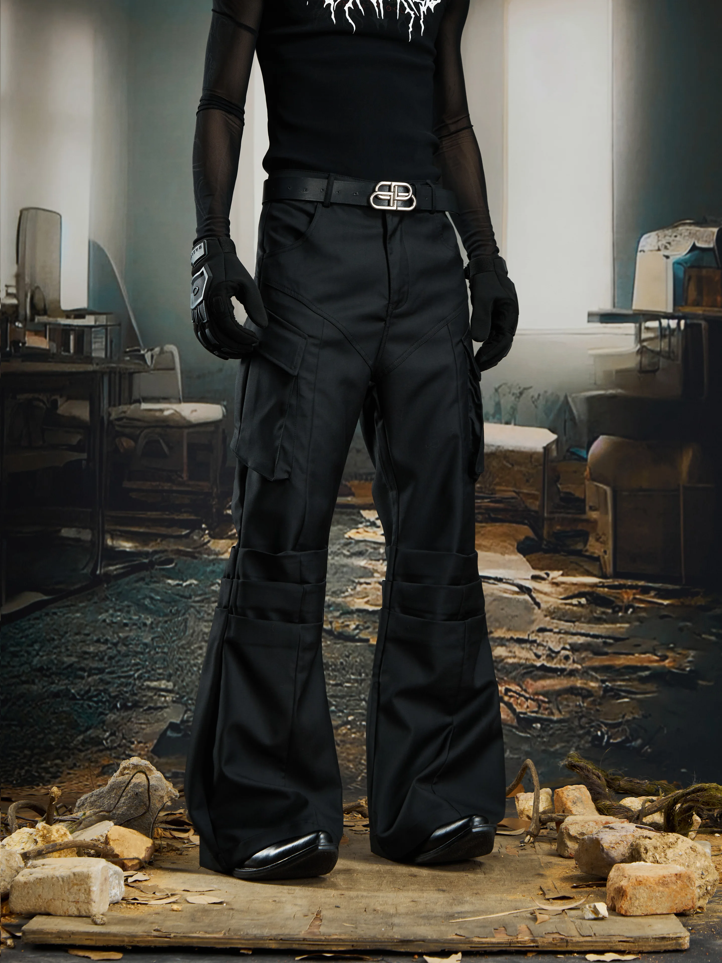 Design Niche High-Grade Pleated Micro-Pull Suit Pants Cargo Pocket Functional Trousers All-Matching Men and Women