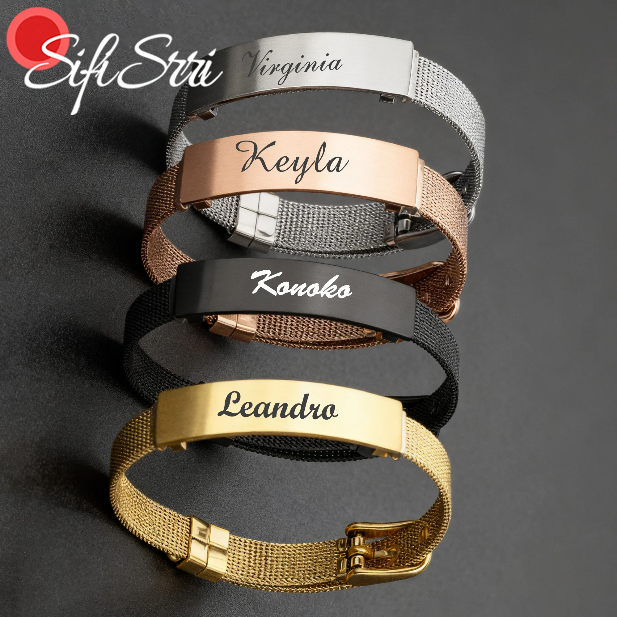 

Браслет Sifisrri в стиле панк с гравировкой имени для женщин и мужчин, ювелирные изделия из нержавеющей стали, регулируемая цепочка с лезвием, индивидуальный рождественский подарок