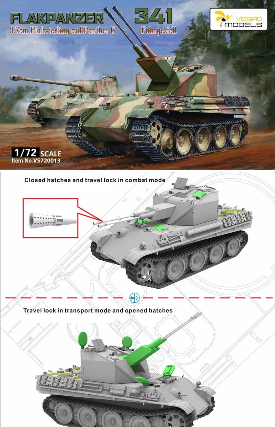 Kit di montaggio modello Vespid veicolo VS720013 Black Panther G 37mm anti-aereo tank project code 341 1/72