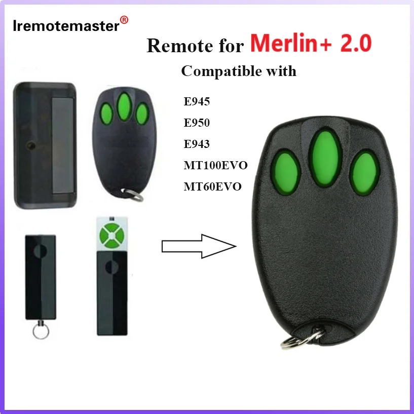 Para MERLIN 2,0 Liftmaster E943 E945M E950M Control remoto botón verde código rodante 433,92 MHZ transmisor