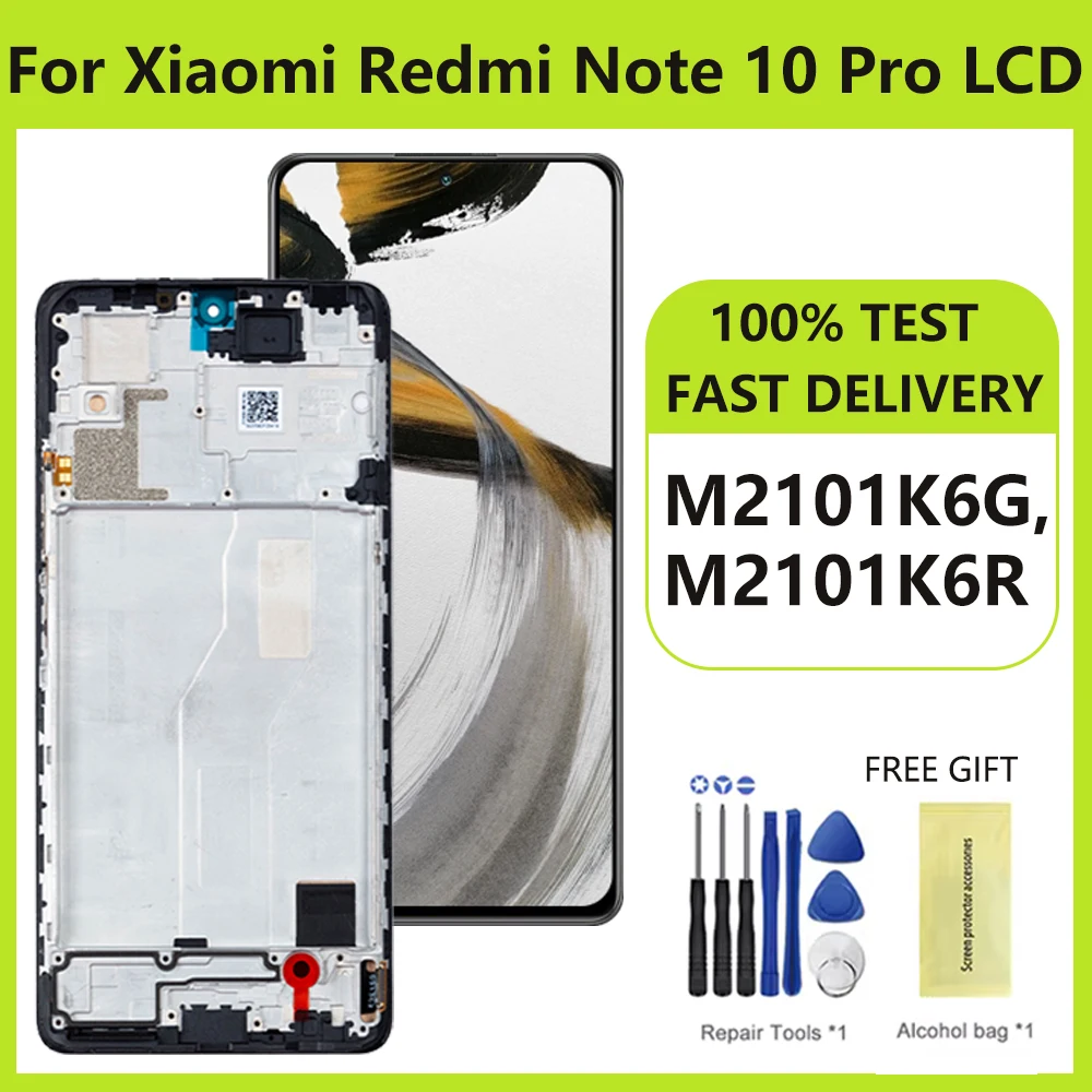 AMOLED per Xiaomi Redmi Note 10 Pro Display LCD Touch Screen digitale con sostituzione del telaio per Redmi Note 10 Pro M2101K6G